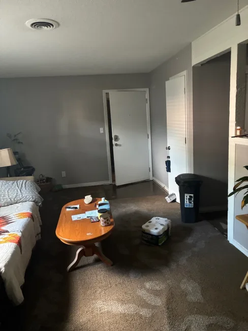 Interior flood damage in a Kansas City apartment following a June 2026 rainstorm