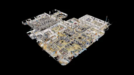 Matterport 3D scan of the flooded Husqvarna office floor used to document conditions before mitigation began